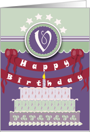 Monogram V with Birthday Cake card