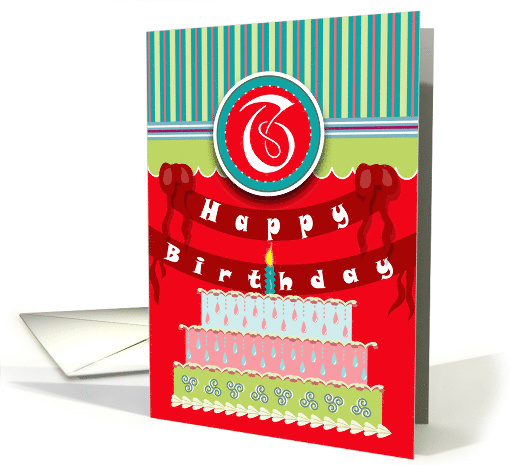 Stripes and Cake Monogram T Happy Birthday card (876528)