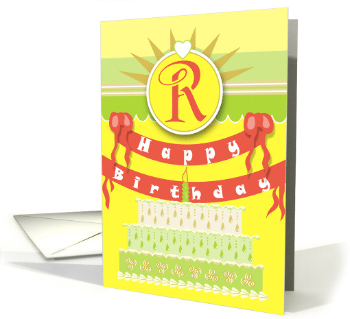 Bright Yellow Monogram Happy Birthday Cake card (876531)