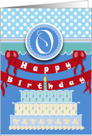 Happy Birthday Cake in Blues with Monogram for O card
