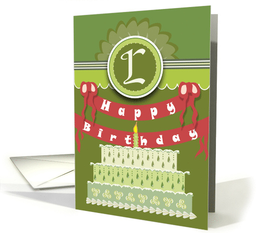 Leafy Canopy Cake for Monogram L Happy Birthday card (876540)