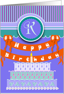 Vivid Violet Colors with Monogram K for Happy Birthday card