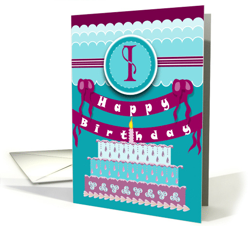 Vivid Aquas and Purple Colors for Monogram I card (876543)