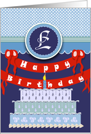 Three Tiered Cake for Monogram E Happy Birthday card
