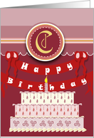 Decorated Cake for Monogram C Happy Birthday card