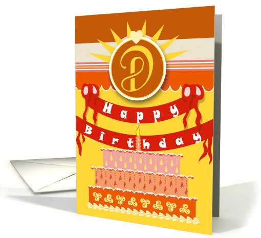 Bright Canopy and Cake for Monogram D Happy Birthday card (876551)