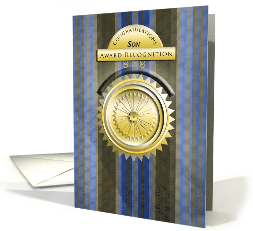 Black and Blue Stripes Medallion Congratulations on Award Son card