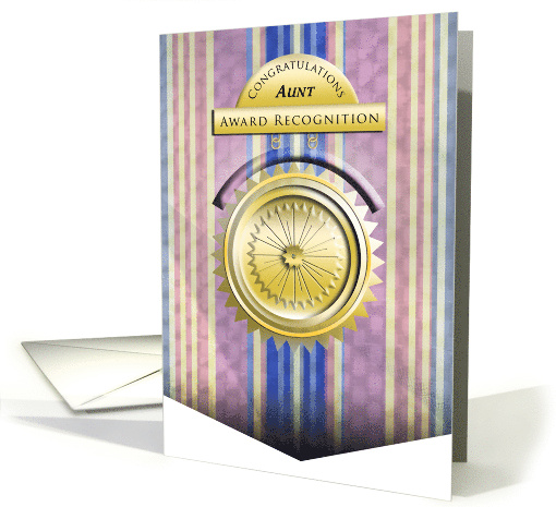 Aunt Pink and Blue Stripes Medallion Congratulations on Award card