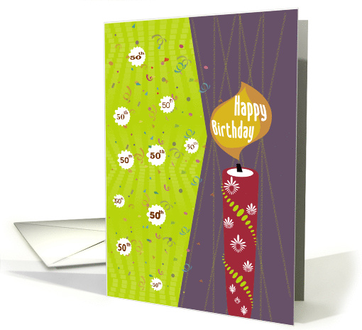 Lit Candle and Confetti 50th Happy Birthday card (973859)