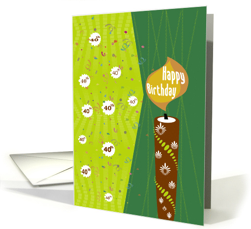 Lit Candle and Confetti 40th Happy Birthday card (973861)