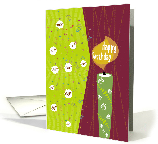 Lit Candle and Confetti 60th Happy Birthday card (973863)