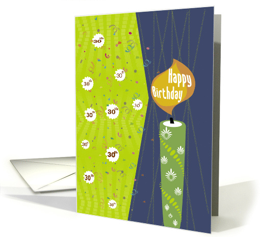 Lit Candle and Confetti 30th Happy Birthday card (973867)