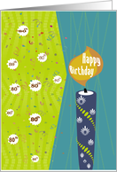 Lit Candle and Confetti 80th Happy Birthday card