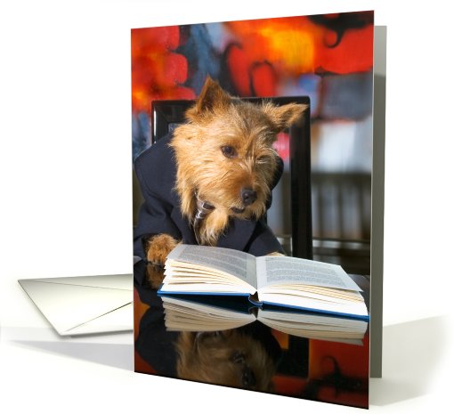 Cute Dog in a Business Suit Reads a Book card (769033)