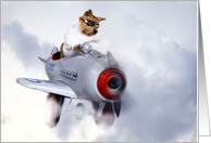 Cute dog Flies an Airplane through the clouds card