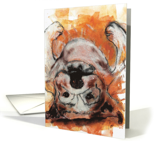 Bulldog Lying on Back Dog Fine Art Blank Any Occasion card (1280344)