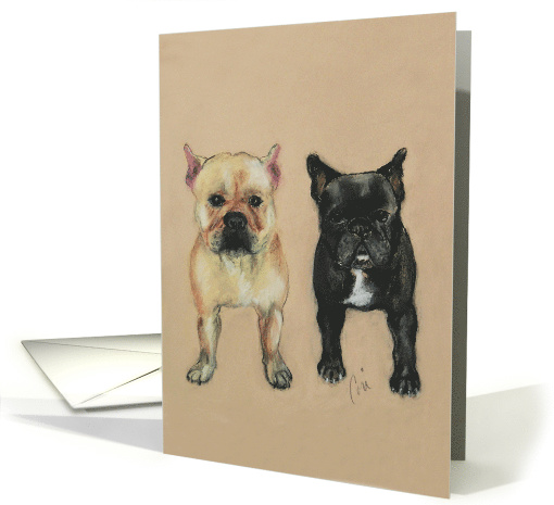 Two French Bulldogs Frenchie Fine Art Blank Any Occasion card