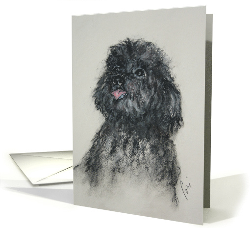 Black Toy Poodle Dog Fine Art Thinking of You card (1473370)
