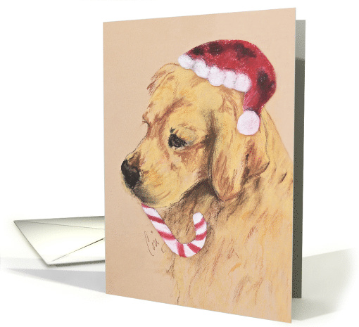 Golden Retriever Dog Fine Art Santa Christmas Holiday card (1641762)