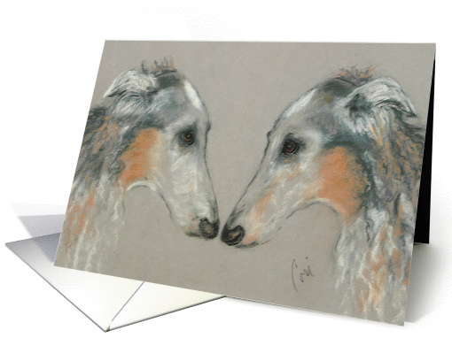 Nose To Nose Borzoi Dog Hound Hello card (745897)