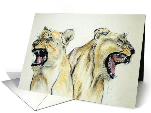 Roaring Times Lioness Wildlife Animals Blank Any Occasion card