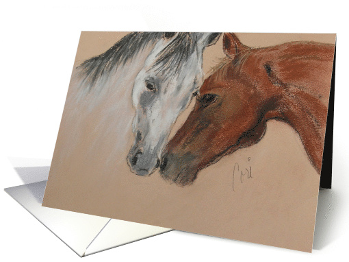 Happy Anniversary Two Arabian Horses Head To Head Equine card (783632)
