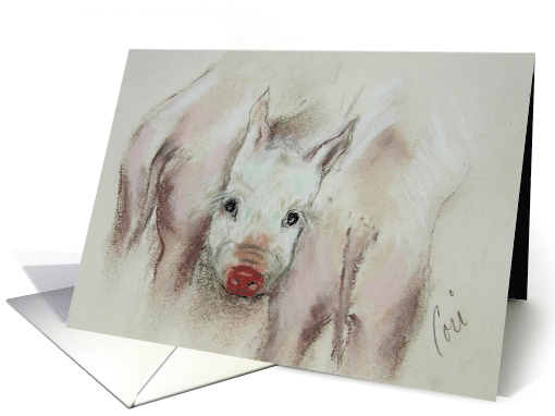 Stuck In The Middle Pigs Animals Fine Art Blank Any Occasion card