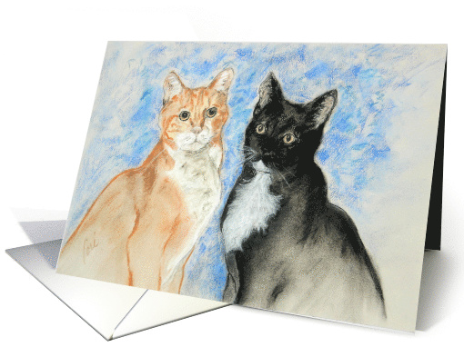 Two Cats Orange Tabby Tuxedo Cat Fine Art Blank card (977071)