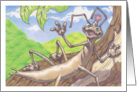 Birthday Walking Stick Bug Happily Waving While Climbing a Tree card