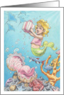 Birthday Mermaid Girl Discovering Her Present Under the Sea card