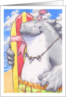 Birthday Whale Character Surfer on Beach card