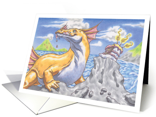 Birthday Lizard Dragon Eating Cake by the Sea card (1709148)
