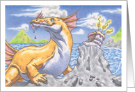 Birthday Lizard Dragon Eating Cake by the Sea card
