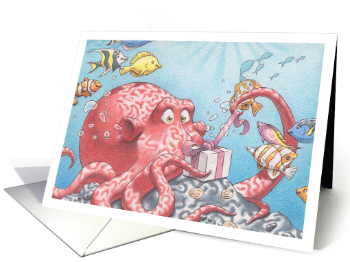 Birthday Octopus Opening It's Present with Tropical Fish... (1709172)