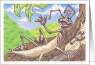 Birthday Walking Stick Bug Happily Waving While Climbing a Tree card