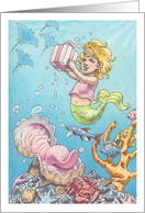 Birthday Mermaid Girl Discovering Her Present Under the Sea card