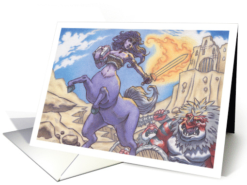 Birthday Female Warrior Centaur Fighting Monsters card (1726998)