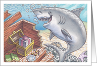 Birthday Great White Shark Discovering Pirate Treasure card