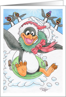 Christmas Sleigh Riding Penguin card