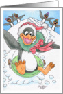 Christmas Sleigh Riding Penguin card
