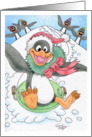 Christmas Sleigh Riding Penguin card