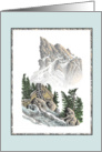 MOUNTAIN WELCOME HOME COLORED PEN DRAWING card