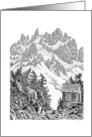 MOUNTAIN CABIN PEN DRAWING HELLO card