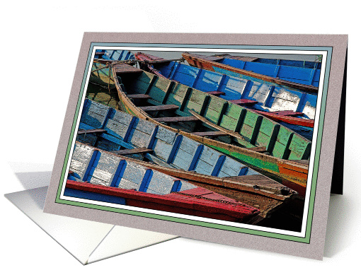 CANOES ALONG PHEWA LAKE SHORELINE POKHARA NEPAL I card (1345912)