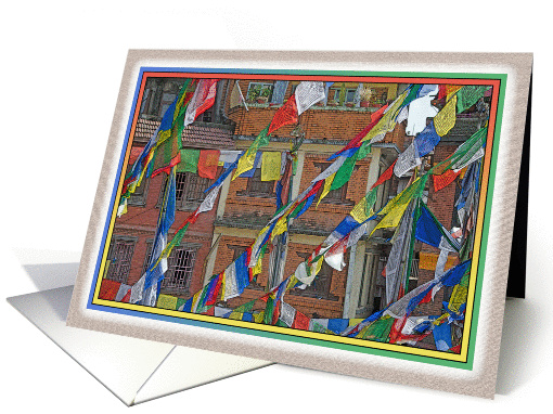 BOUDHANATH HOUSES AND FLAGS KATHMANDU NEPAL card (1345934)