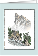 MOUNTAIN WELCOME HOME COLORED PEN DRAWING card