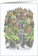 A FRIENDLY SEASIDE VILLAGE FANTACY HELLO card