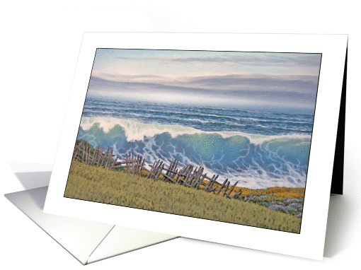 BIG OCEAN WAVE VINTAGE PAINTING HELLO card (722323)