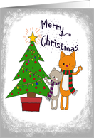 Christmas,Cat,Star,tree, blank note card