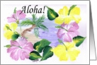 Aloha flowers around beach scene card